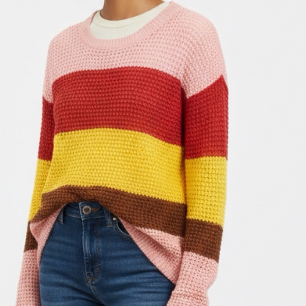 Umgee Pink, Red, Yellow, and Brown Striped Sweater - Picture 3 of 6